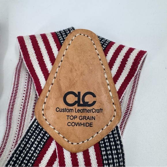CLC - Leather Red - White and Blue Top Grain Raw Hide Leather Striped Suspenders - Picture 3 of 3